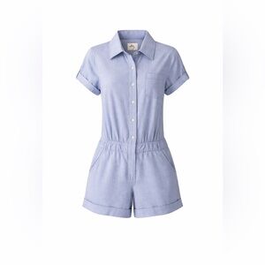 Milly NY Blue Cotton Romper Button Front Pockets Size 4